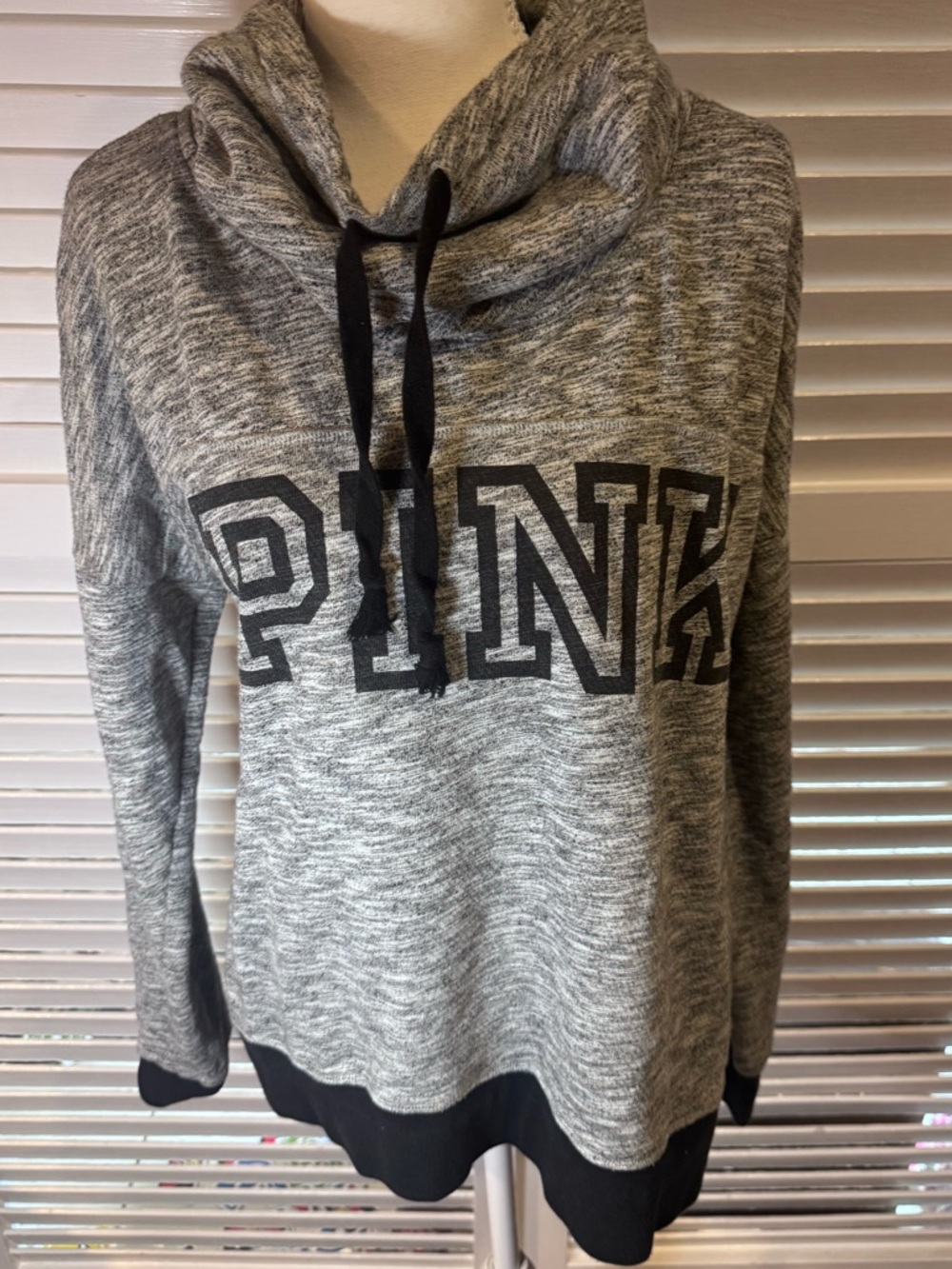 PINK Victoria’s Secret Cowl Neck Hoodie Grey Oversized Logo L